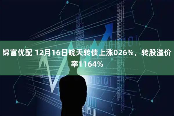 锦富优配 12月16日皖天转债上涨026%，转股溢价率1164%